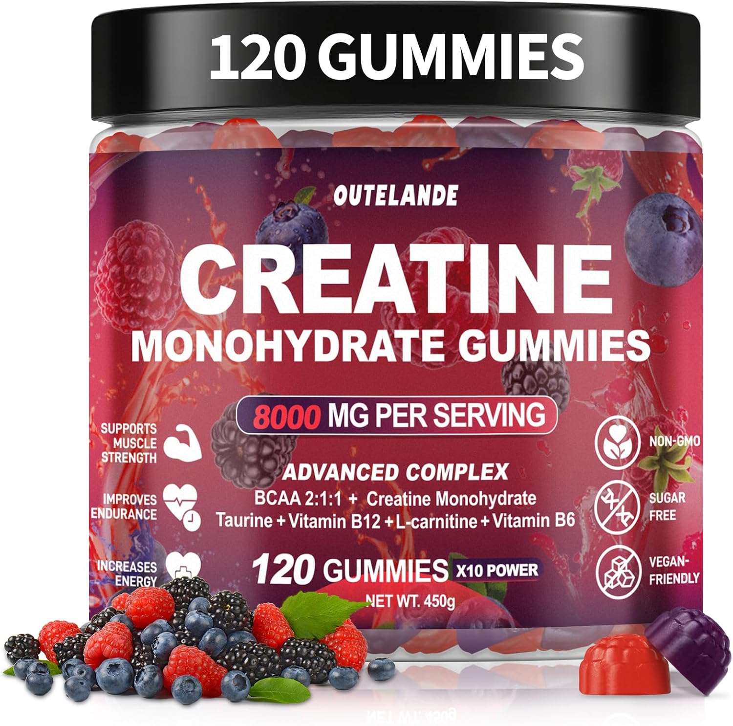 OUTELANDE Creatine Monohydrate Gummies jar, 120 count